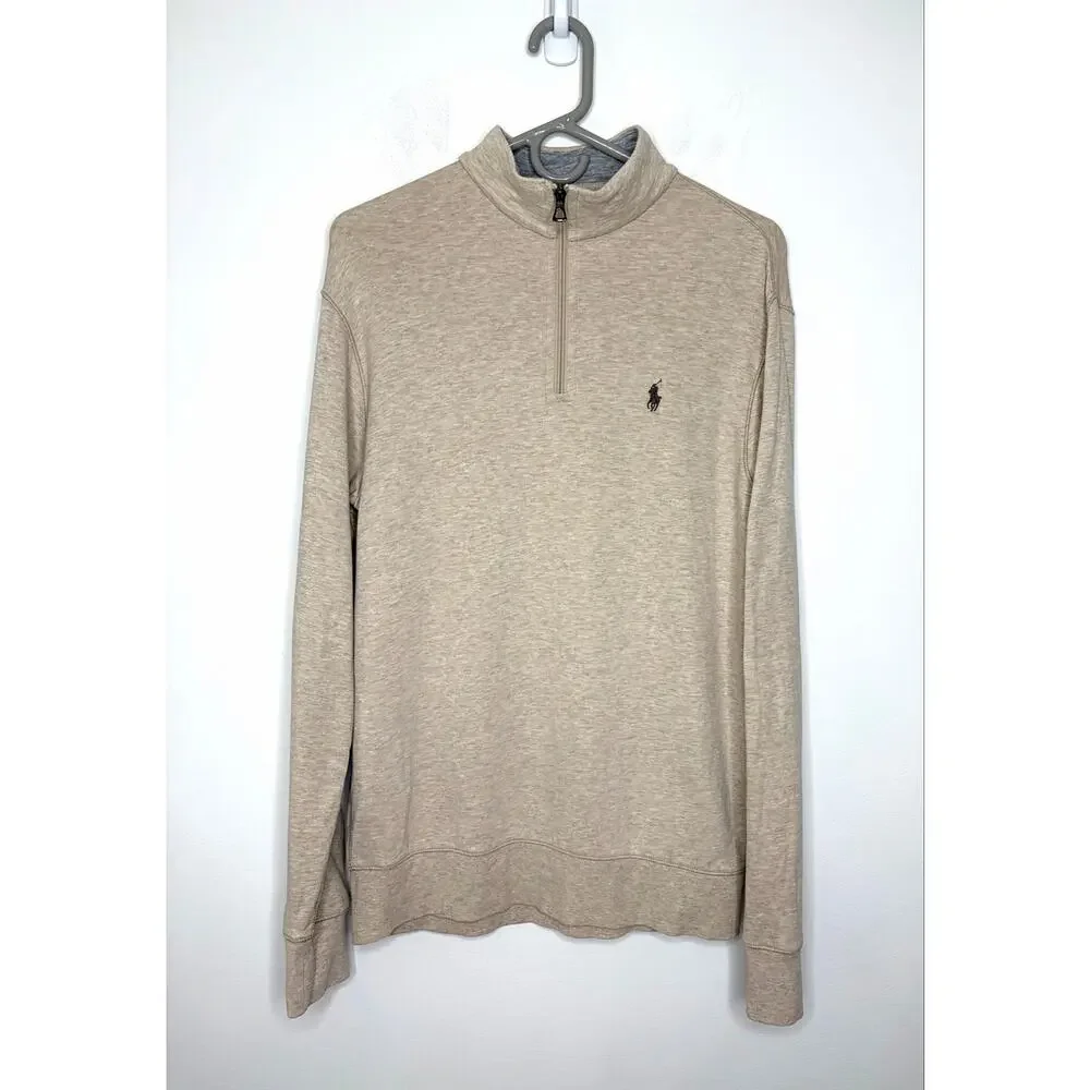 POLO Ralph Lauren Men's 1/4 Zip Pullover Sz S Beige Preppy Business Casual Golf